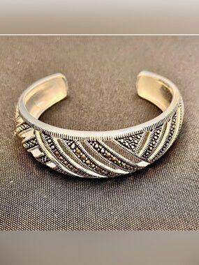 Marsala Vintage Art Deco Marcasite Silver Geometric Cuff Bracelet New In Box